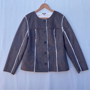 J. Jill Faux Shearling Jacket Brown Suede Look Cozy Lined Coat Womens S